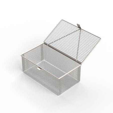 Anysizebasket Light Duty Basket: 10Lx6Wx4H, 304 SS, Hinged Lid with Thumb Clasp, No Handles, Mesh: 2 x .063 FLB-100060040-L02S